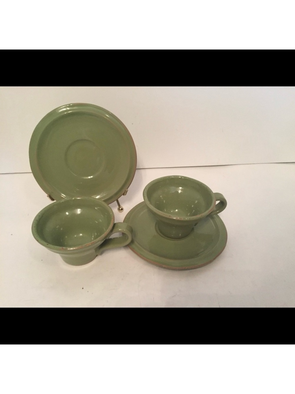 VIETRI CUCINA FRESCA 2 PAIR CUP/MUG SAUCER GREEN TERRACOTTA POTTERY HOME